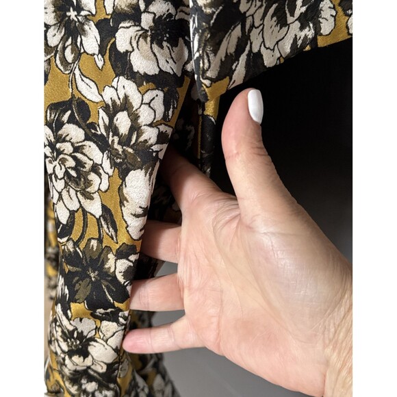Ann Mashburn Size Small  Yellow Brown Floral Vneck Dress Ruffled Lined - Picture 6 of 10